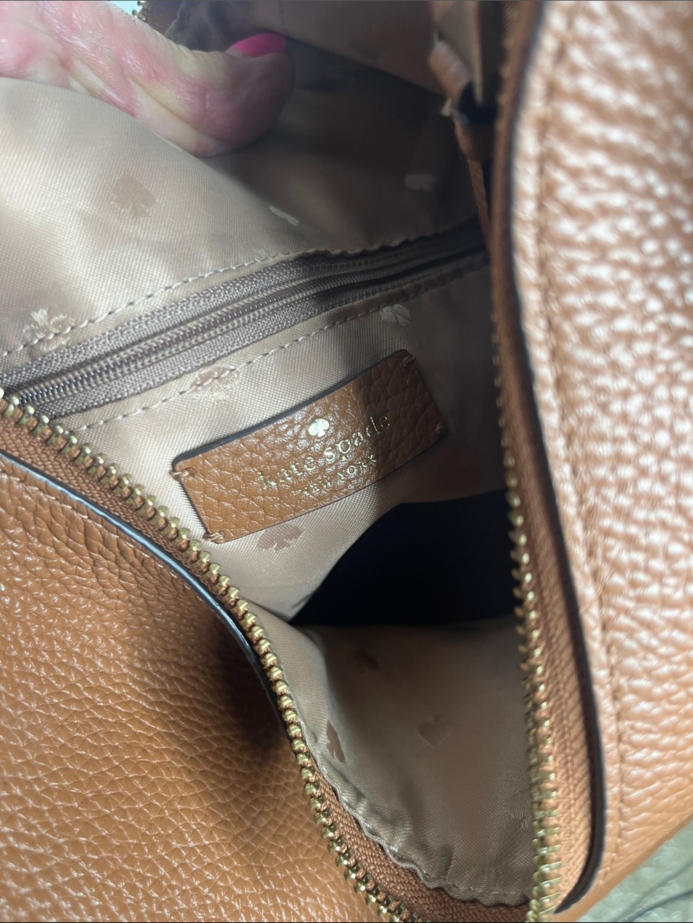 Kate Spade Zippy  Pebbled Leather Hobo Bag gingerbread brown color - Picture 12 of 13